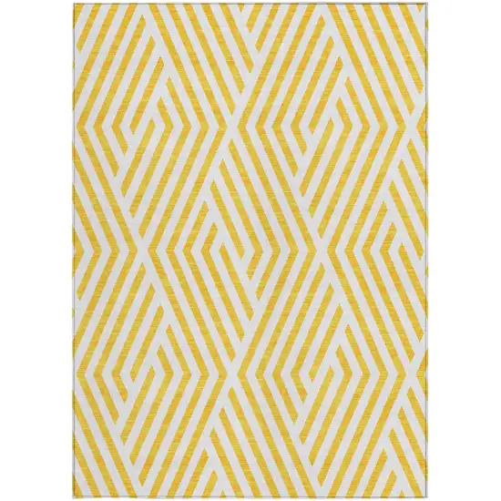 Gold and White Geometric Washable Non Skid Indoor Outdoor Area Rug Photo 5