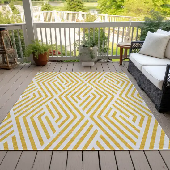 Gold and White Geometric Washable Non Skid Indoor Outdoor Area Rug Photo 9