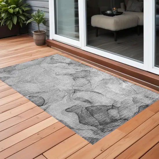 3' X 4' Gray Abstract Washable Non Skid Indoor Outdoor Area Rug Photo 1