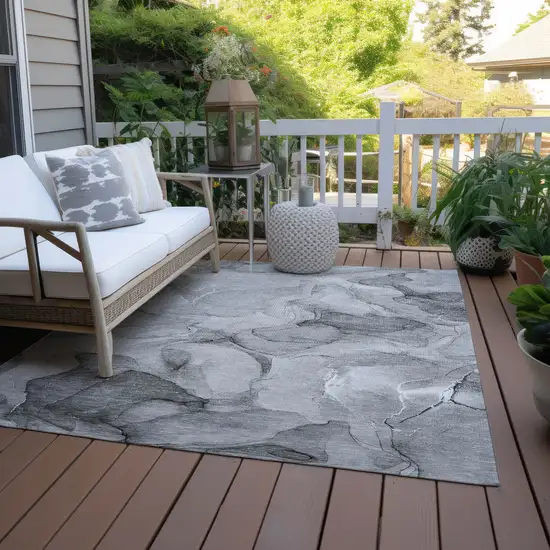 3' X 4' Gray Abstract Washable Non Skid Indoor Outdoor Area Rug Photo 8