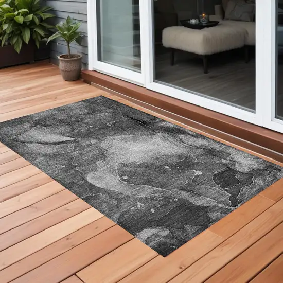 Gray Abstract Washable Non Skid Indoor Outdoor Area Rug Photo 1