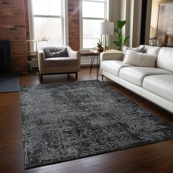 3' X 4' Gray Abstract Washable Non Skid Indoor Outdoor Area Rug Photo 9