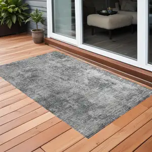 Photo of 3' X 4' Gray Abstract Washable Non Skid Indoor Outdoor Area Rug