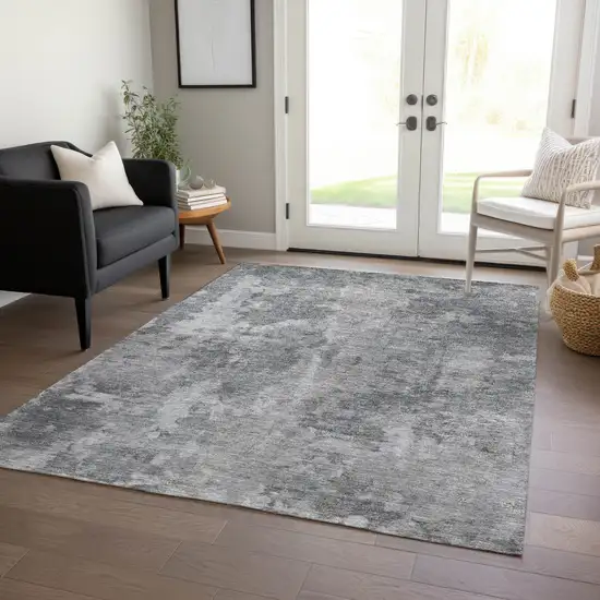 3' X 4' Gray Abstract Washable Non Skid Indoor Outdoor Area Rug Photo 9