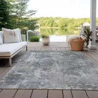 Photo of 3' X 5' Gray Abstract Washable Non Skid Indoor Outdoor Area Rug