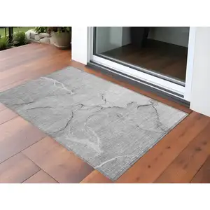 Photo of 3' X 4' Gray Abstract Washable Non Skid Indoor Outdoor Area Rug