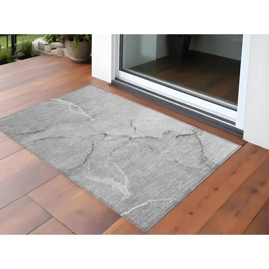 3' X 4' Gray Abstract Washable Non Skid Indoor Outdoor Area Rug Photo 1