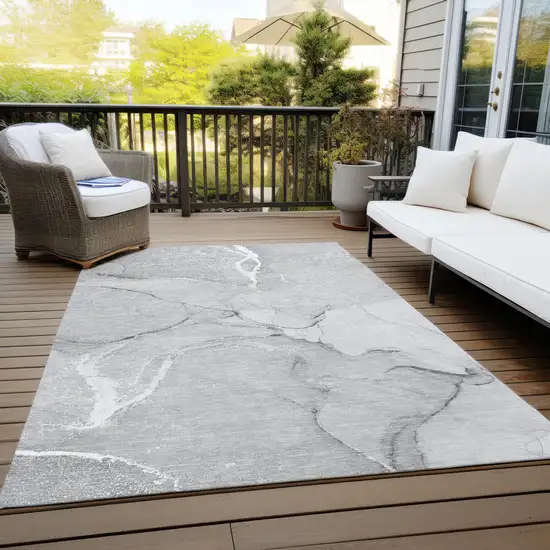 3' X 4' Gray Abstract Washable Non Skid Indoor Outdoor Area Rug Photo 8