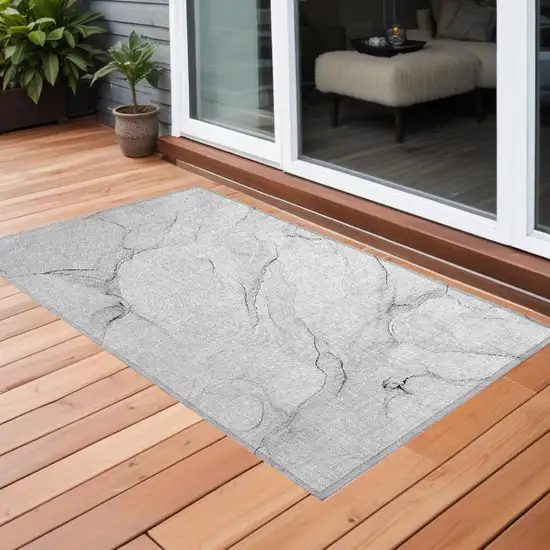 3' X 4' Gray Abstract Washable Non Skid Indoor Outdoor Area Rug Photo 1