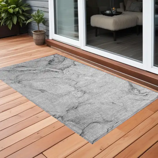 3' X 4' Gray Abstract Washable Non Skid Indoor Outdoor Area Rug Photo 2