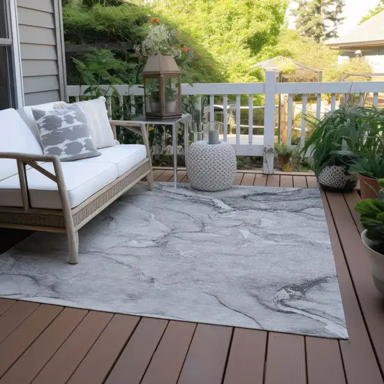 3' X 4' Gray Abstract Washable Non Skid Indoor Outdoor Area Rug Photo 6