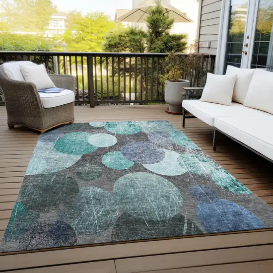 3' X 5' Gray Blue and Purple Abstract Washable Non Skid Indoor Outdoor Area Rug Photo 8