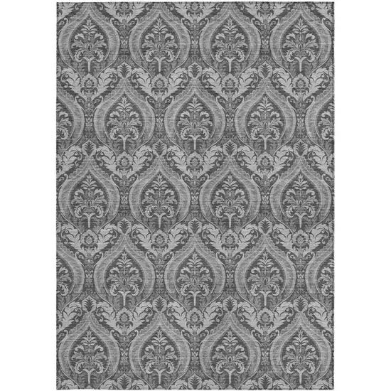 3' X 4' Gray Damask Washable Non Skid Indoor Outdoor Area Rug Photo 4