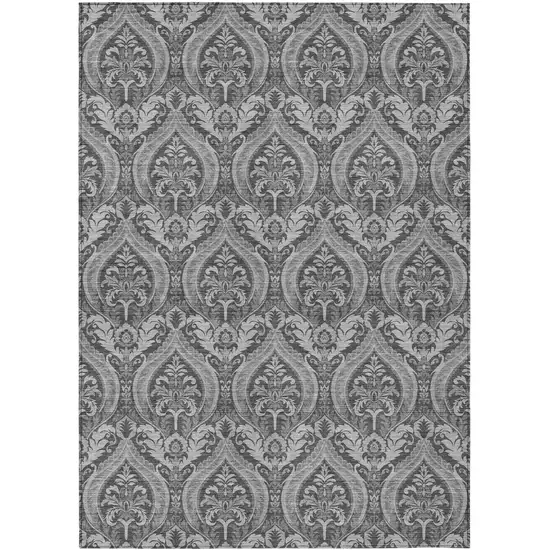 3' X 4' Gray Damask Washable Non Skid Indoor Outdoor Area Rug Photo 2