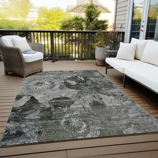 3' X 4' Gray Dark Green and Black Floral Washable Non Skid Indoor Outdoor Area Rug Photo 8