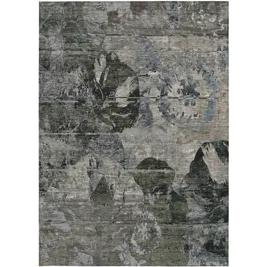 3' X 4' Gray Dark Green and Black Floral Washable Non Skid Indoor Outdoor Area Rug Photo 5