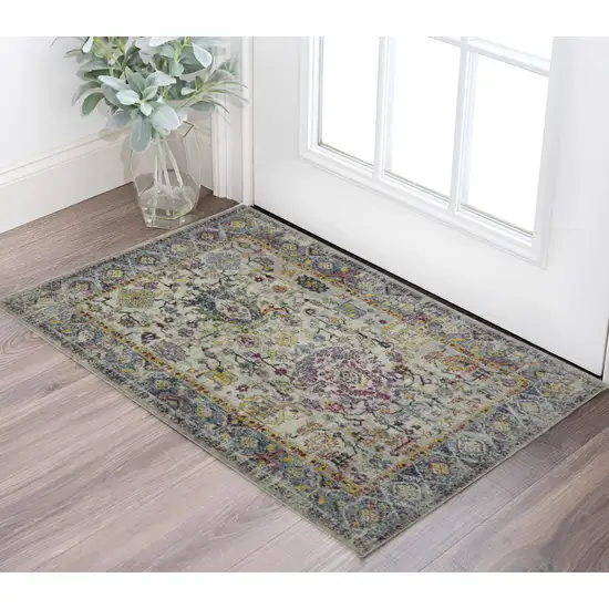 3' X 5' Gray Floral Power Loom Area Rug Photo 1