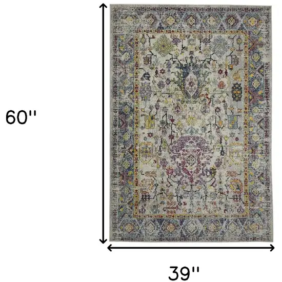 3' X 5' Gray Floral Power Loom Area Rug Photo 2