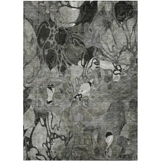 3' X 4' Gray Floral Washable Non Skid Indoor Outdoor Area Rug Photo 4