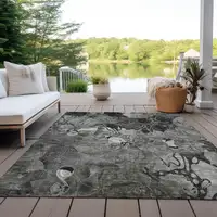 Photo of 3' X 5' Gray Floral Washable Non Skid Indoor Outdoor Area Rug