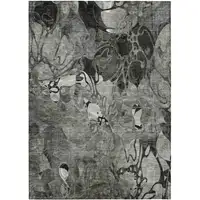 Photo of 3' X 5' Gray Floral Washable Non Skid Indoor Outdoor Area Rug