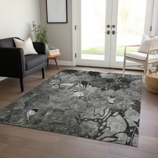 3' X 5' Gray Floral Washable Non Skid Indoor Outdoor Area Rug Photo 7