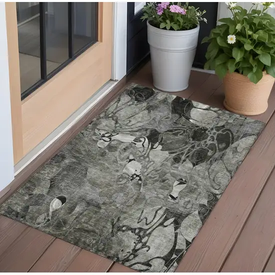 3' X 5' Gray Abstract Washable Indoor Outdoor Area Rug Photo 1