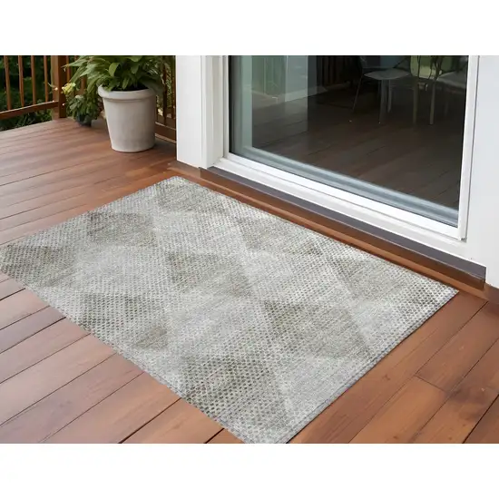 3' X 4' Gray Geometric Washable Non Skid Indoor Outdoor Area Rug Photo 1