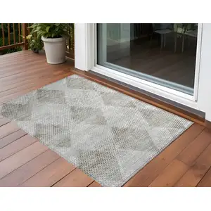 Photo of 3' X 4' Gray Geometric Washable Non Skid Indoor Outdoor Area Rug