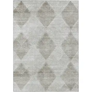 Photo of 3' X 5' Gray Geometric Washable Non Skid Indoor Outdoor Area Rug