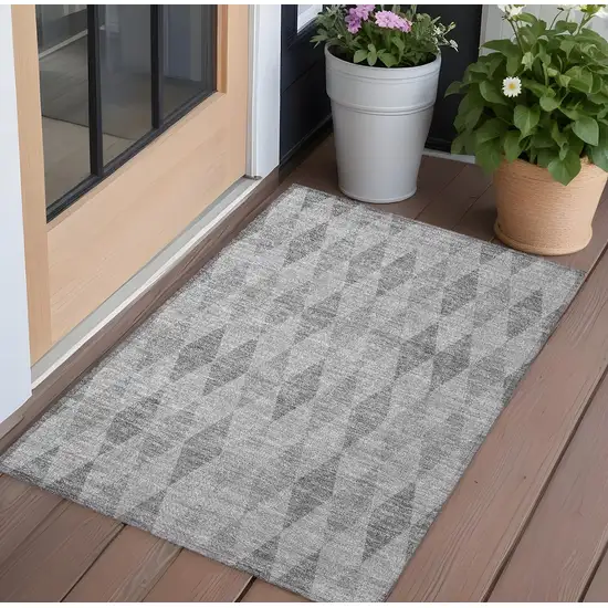 3' X 4' Gray Geometric Washable Non Skid Indoor Outdoor Area Rug Photo 1