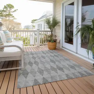 Photo of 3' X 4' Gray Geometric Washable Non Skid Indoor Outdoor Area Rug