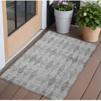 Photo of 3' X 5' Gray Geometric Washable Non Skid Indoor Outdoor Area Rug