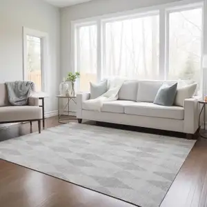 Photo of 3' X 5' Gray Geometric Washable Non Skid Indoor Outdoor Area Rug