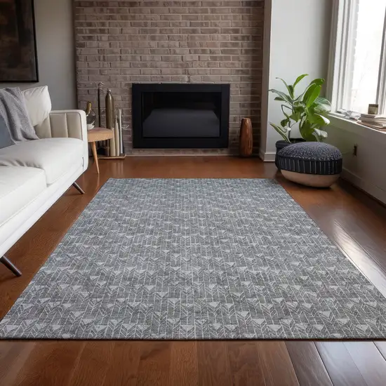 3' X 4' Gray Geometric Washable Non Skid Indoor Outdoor Area Rug Photo 9