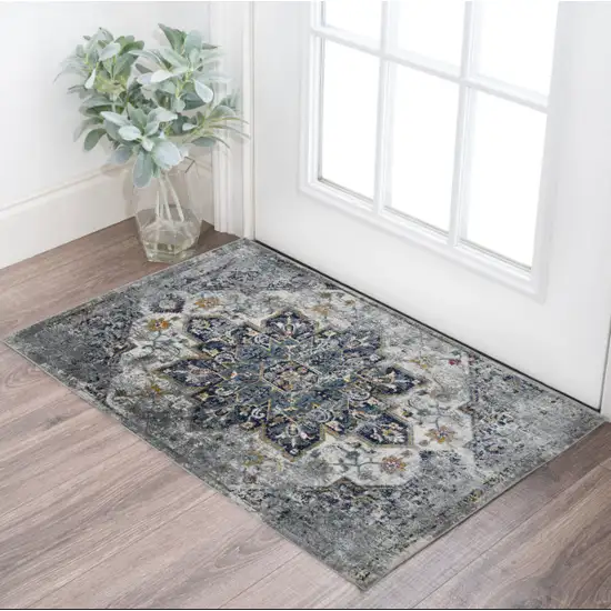 3' X 5' Gray Medallion Power Loom Area Rug Photo 1