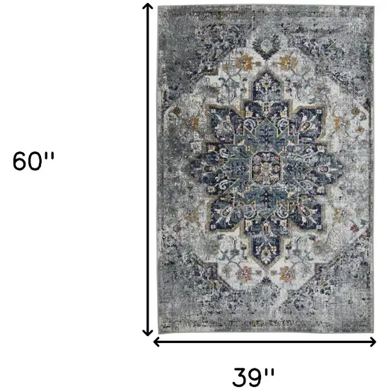 3' X 5' Gray Medallion Power Loom Area Rug Photo 3