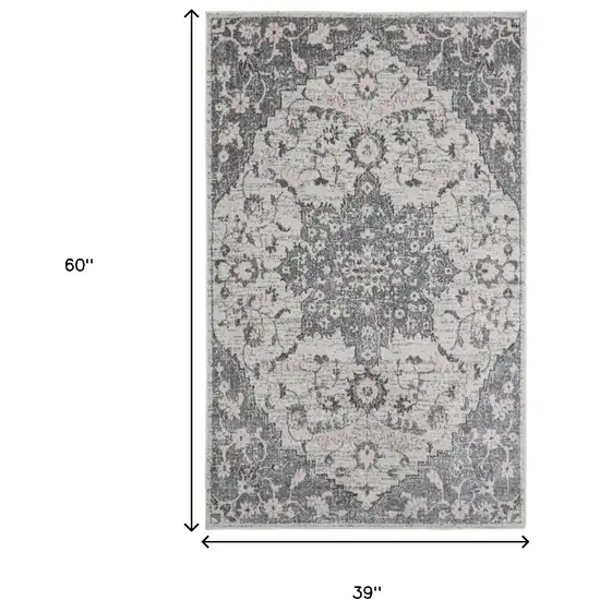 3' X 5' Gray Medallion Power Loom Area Rug Photo 3