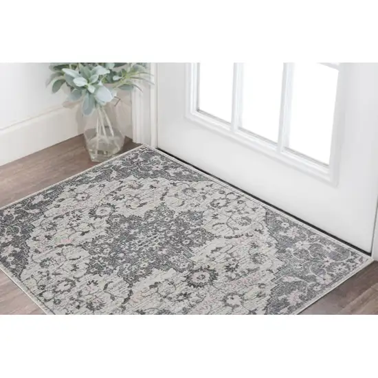 3' X 5' Gray Medallion Power Loom Area Rug Photo 1