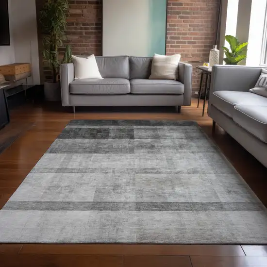 3' X 4' Gray Ombre Washable Non Skid Indoor Outdoor Area Rug Photo 9