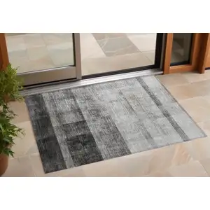 Photo of 3' X 4' Gray Ombre Washable Non Skid Indoor Outdoor Area Rug