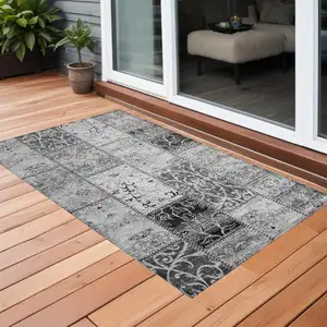 Photo of 3' X 5' Gray Patchwork Washable Non Skid Indoor Outdoor Area Rug