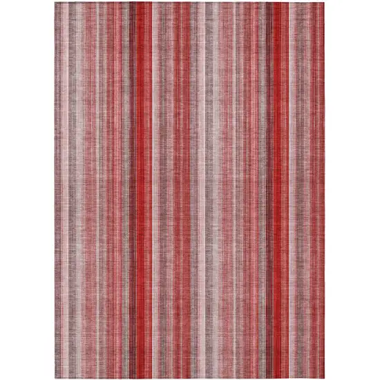 3' X 4' Gray Pink and Red Striped Washable Non Skid Indoor Outdoor Area Rug Photo 2