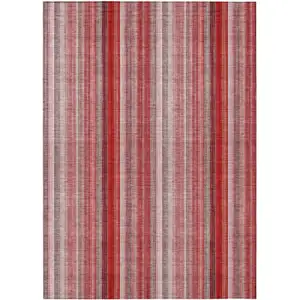 Photo of 3' X 4' Gray Pink and Red Striped Washable Non Skid Indoor Outdoor Area Rug