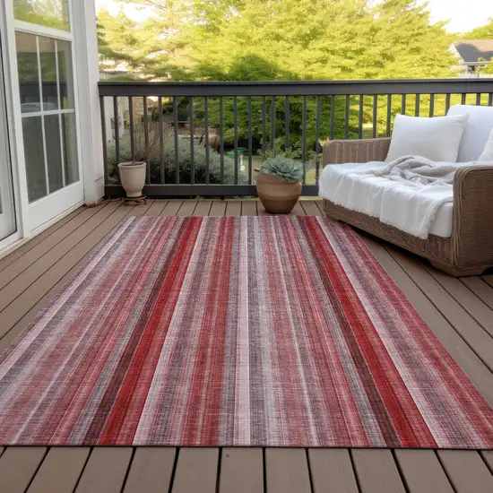 3' X 4' Gray Pink and Red Striped Washable Non Skid Indoor Outdoor Area Rug Photo 8