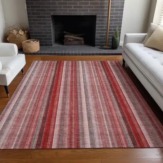 3' X 5' Gray Pink and Red Striped Washable Non Skid Indoor Outdoor Area Rug Photo 9