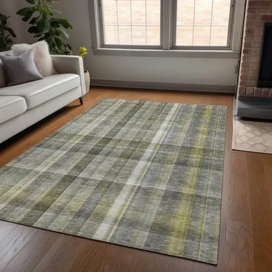 3' X 4' Gray Plaid Washable Non Skid Indoor Outdoor Area Rug Photo 9