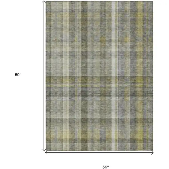 3' X 5' Gray Plaid Washable Non Skid Indoor Outdoor Area Rug Photo 3