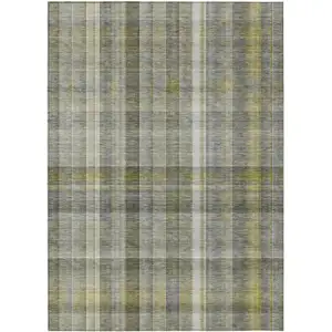 Photo of 3' X 5' Gray Plaid Washable Non Skid Indoor Outdoor Area Rug