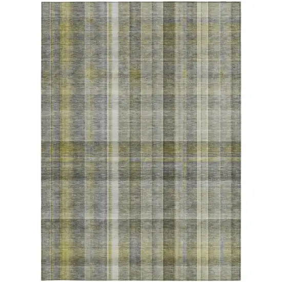 Gray Plaid Washable Non Skid Indoor Outdoor Area Rug Photo 4